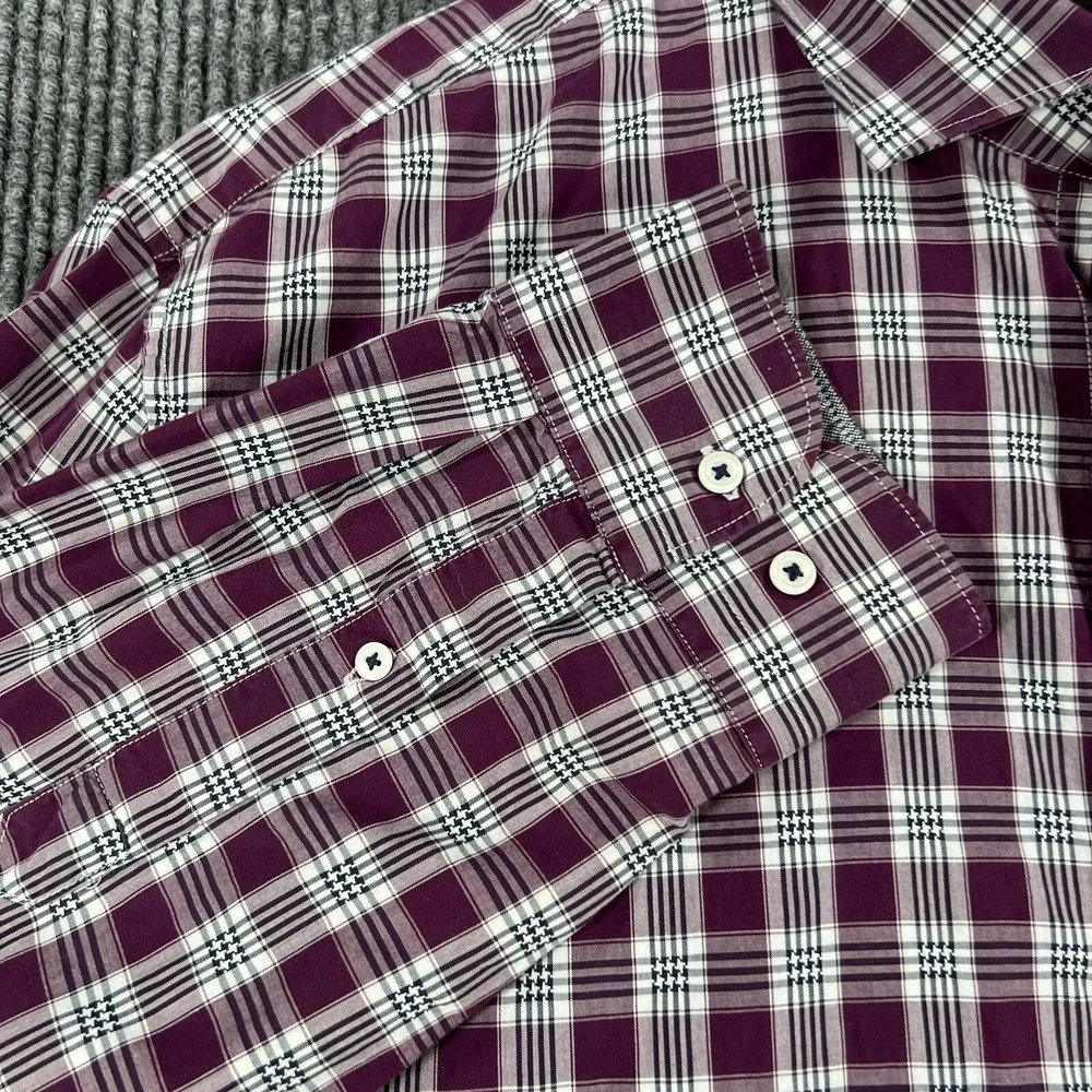 Banana Republic Shirt Mens 2XLT XXL Tall Purple Plaid Long Sleeve Button Up‎